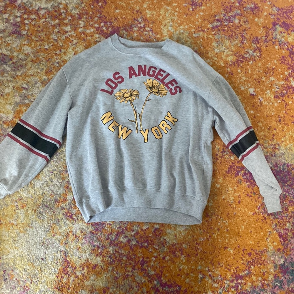 Sweater no hood, used and says los Angeles and New York no stains fully washed